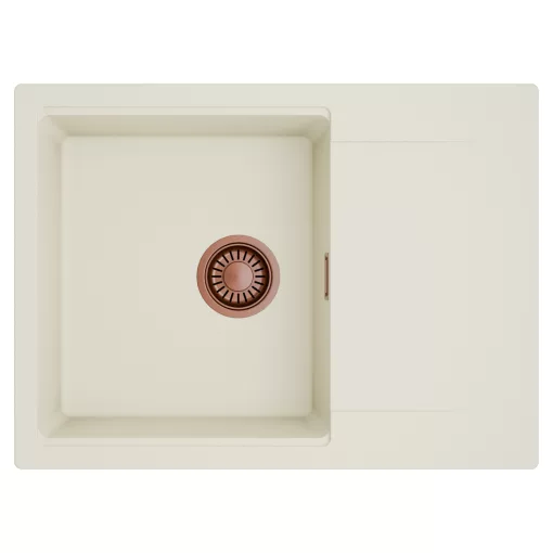 HD Onyx White 68-XL egymedencés mosogatótálca, csepegtetőtálcával, tört fehér színben, szálcsiszolt réz leeresztő szifonnal