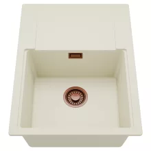 HD Onyx White 68-XL egymedencés mosogatótálca, csepegtetőtálcával, tört fehér színben, szálcsiszolt réz leeresztő szifonnal