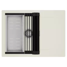 HD Onyx White 68-XL egymedencés mosogatótálca szett, matt fekete csepegtetőráccsal és krómozott kosárral, csepegtetőtálcával, tört fehér színben