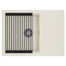 HD Onyx White 68-XL egymedencés mosogatótálca szett, matt fekete csepegtetőráccsal, csepegtetőtálcával, tört fehér színben