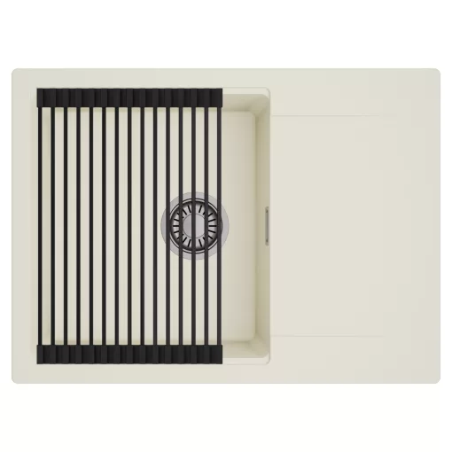 HD Onyx White 68-XL egymedencés mosogatótálca szett, matt fekete csepegtetőráccsal, csepegtetőtálcával, tört fehér színben