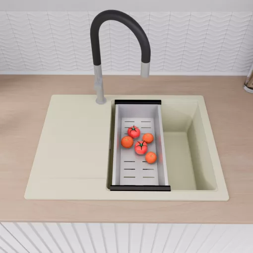 HD Onyx White 68-XL egymedencés gránit mosogatótálca szett, vágódeszkával, csepegtetőtálcával, vágódeszkával, matt fekete csepegtetőráccsal és krómozott kosárral, tört fehér színben