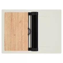 HD Onyx White 68-XL egymedencés gránit mosogatótálca szett, vágódeszkával, csepegtetőtálcával, vágódeszkával, matt fekete csepegtetőráccsal, tört fehér színben