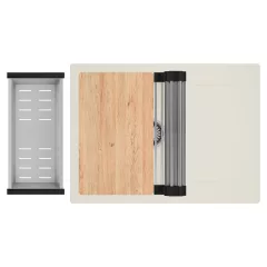   HD Onyx White 68-XL egymedencés gránit mosogatótálca szett, vágódeszkával, csepegtetőtálcával, vágódeszkával, acél csepegtetőráccsal és kosárral, tört fehér színben