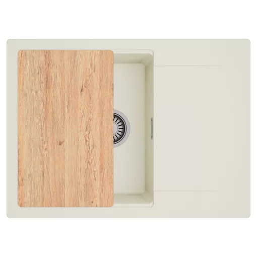 HD Onyx White 68-XL egymedencés gránit mosogatótálca, vágódeszkával, vágódeszkával, tört fehér színben