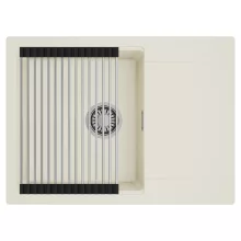 HD Onyx White 68-XL egymedencés mosogatótálca szett, acél csepegtetőráccsal, csepegtetőtálcával, tört fehér színben