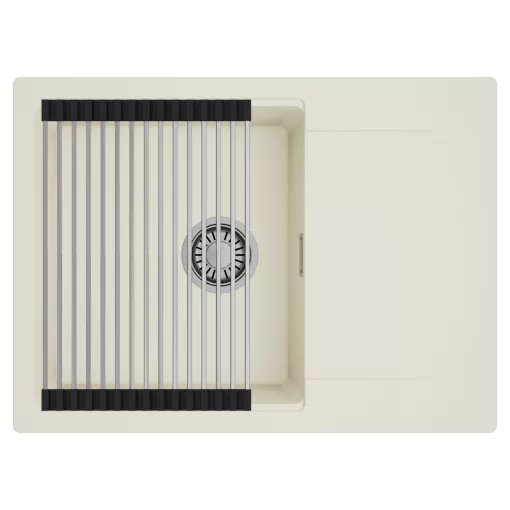 HD Onyx White 68-XL egymedencés mosogatótálca szett, acél csepegtetőráccsal, csepegtetőtálcával, tört fehér színben