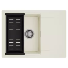 HD Onyx White 68-XL egymedencés mosogatótálca szett, matt fekete csepegtetőkosárral, csepegtetőtálcával, tört fehér színben