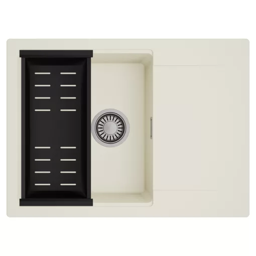 HD Onyx White 68-XL egymedencés mosogatótálca szett, matt fekete csepegtetőkosárral, csepegtetőtálcával, tört fehér színben