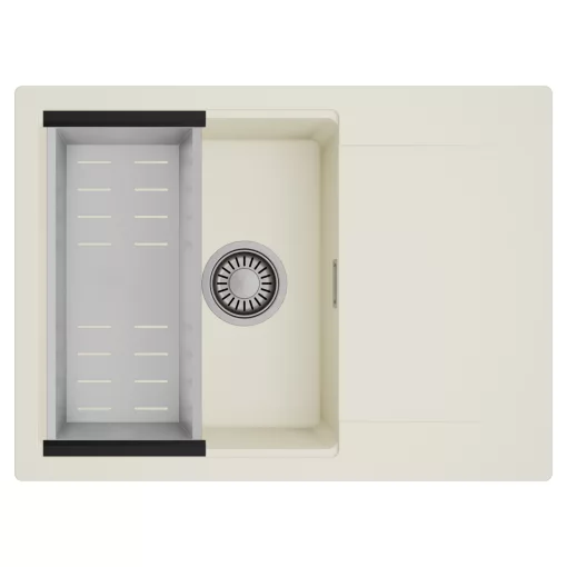 HD Onyx White 68-XL egymedencés mosogatótálca szett, acél csepegtetőkosárral, csepegtetőtálcával, tört fehér színben