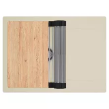 HD Onyx Beige 68-XL egymedencés gránit mosogatótálca szett, csepegtetőtálcával, vágódeszkával, acél csepegtetőráccsal, soft bézs színben, szálcsiszolt króm leeresztő szifonnal