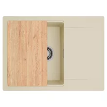 HD Onyx Beige 68-XL egymedencés gránit mosogatótálca, vágódeszkával, soft bézs színben, szálcsiszolt króm leeresztő szifonnal