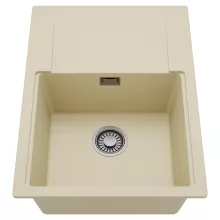 HD Onyx Beige 68-XL egymedencés mosogatótálca, csepegtetőtálcával, soft bézs színben, szálcsiszolt króm leeresztő szifonnal