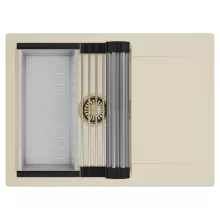 HD Onyx Beige 68-XL egymedencés mosogatótálca szett, acél csepegtetőráccsal és kosárral, csepegtetőtálcával, soft bézs színben, szálcsiszolt arany leeresztő szifonnal