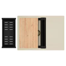 HD Onyx Beige 68-XL egymedencés gránit mosogatótálca szett, csepegtetőtálcával, vágódeszkával, matt fekete csepegtetőráccsal és kosárral, soft bézs színben, szálcsiszolt arany leeresztő szifonnal