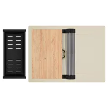 HD Onyx Beige 68-XL egymedencés gránit mosogatótálca szett, csepegtetőtálcával, vágódeszkával, acél csepegtetőráccsal és matt fekete kosárral, soft bézs színben, szálcsiszolt arany leeresztő szifonnal