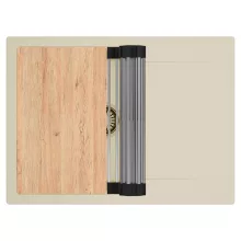 HD Onyx Beige 68-XL egymedencés gránit mosogatótálca szett, csepegtetőtálcával, vágódeszkával, acél csepegtetőráccsal, soft bézs színben, szálcsiszolt arany leeresztő szifonnal