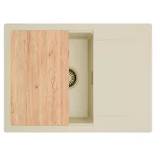 HD Onyx Beige 68-XL egymedencés gránit mosogatótálca, vágódeszkával, soft bézs színben, szálcsiszolt arany leeresztő szifonnal