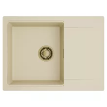 HD Onyx Beige 68-XL egymedencés mosogatótálca, csepegtetőtálcával, soft bézs színben, szálcsiszolt arany leeresztő szifonnal