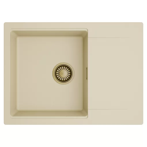 HD Onyx Beige 68-XL egymedencés mosogatótálca, csepegtetőtálcával, soft bézs színben, szálcsiszolt arany leeresztő szifonnal