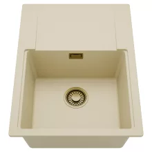 HD Onyx Beige 68-XL egymedencés mosogatótálca, csepegtetőtálcával, soft bézs színben, szálcsiszolt arany leeresztő szifonnal