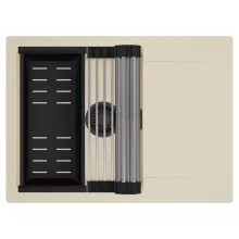 HD Onyx Beige 68-XL egymedencés mosogatótálca szett, acél csepegtetőráccsal és matt fekete kosárral, csepegtetőtálcával, soft bézs színben, matt fekete leeresztő szifonnal