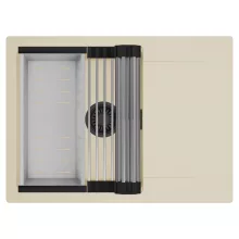 HD Onyx Beige 68-XL egymedencés mosogatótálca szett, acél csepegtetőráccsal és kosárral, csepegtetőtálcával, soft bézs színben, matt fekete leeresztő szifonnal