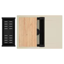 HD Onyx Beige 68-XL egymedencés gránit mosogatótálca szett, csepegtetőtálcával, vágódeszkával, matt fekete csepegtetőráccsal és kosárral, soft bézs színben, matt fekete leeresztő szifonnal