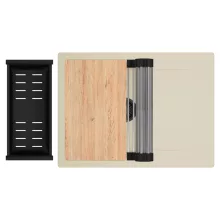 HD Onyx Beige 68-XL egymedencés gránit mosogatótálca szett, csepegtetőtálcával, vágódeszkával, acél csepegtetőráccsal és matt fekete kosárral, soft bézs színben, matt fekete leeresztő szifonnal