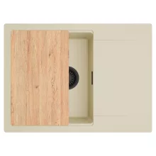 HD Onyx Beige 68-XL egymedencés gránit mosogatótálca, vágódeszkával, soft bézs színben, matt fekete leeresztő szifonnal