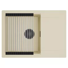 HD Onyx Beige 68-XL egymedencés mosogatótálca szett, acél csepegtetőráccsal, csepegtetőtálcával, soft bézs színben, matt fekete leeresztő szifonnal