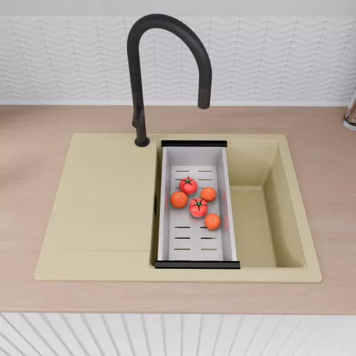 HD Onyx Beige 68-XL egymedencés mosogatótálca szett, acél csepegtetőkosárral, csepegtetőtálcával, soft bézs színben, matt fekete leeresztő szifonnal
