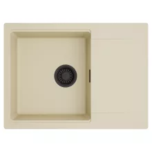 HD Onyx Beige 68-XL egymedencés mosogatótálca, csepegtetőtálcával, soft bézs színben, matt fekete leeresztő szifonnal