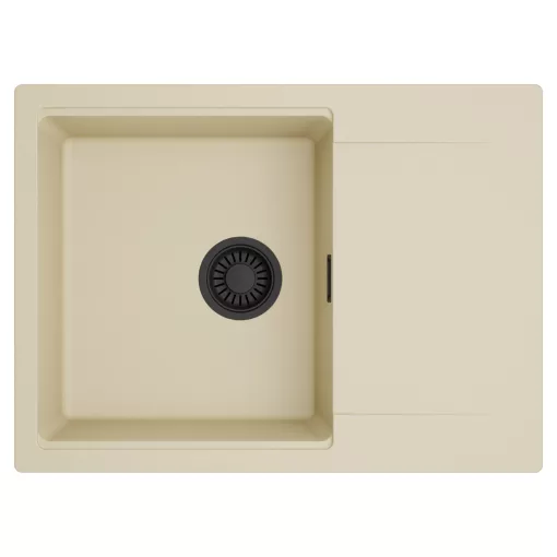 HD Onyx Beige 68-XL egymedencés mosogatótálca, csepegtetőtálcával, soft bézs színben, matt fekete leeresztő szifonnal