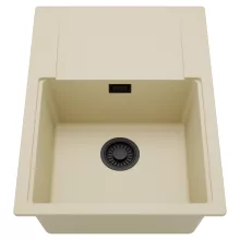 HD Onyx Beige 68-XL egymedencés mosogatótálca, csepegtetőtálcával, soft bézs színben, matt fekete leeresztő szifonnal