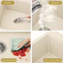 HD Onyx Beige 68-XL egymedencés mosogatótálca, csepegtetőtálcával, soft bézs színben, matt fekete leeresztő szifonnal