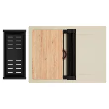 HD Onyx Beige 68-XL egymedencés gránit mosogatótálca szett, csepegtetőtálcával, vágódeszkával, matt fekete csepegtetőráccsal és kosárral, soft bézs színben, szálcsiszolt réz leeresztő szifonnal