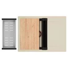 HD Onyx Beige 68-XL egymedencés gránit mosogatótálca szett, csepegtetőtálcával, vágódeszkával, matt fekete csepegtetőráccsal és krómozott kosárral, soft bézs színben, szálcsiszolt réz leeresztő szifonnal