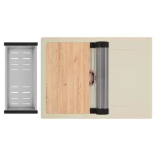 HD Onyx Beige 68-XL egymedencés gránit mosogatótálca szett, csepegtetőtálcával, vágódeszkával, acél csepegtetőráccsal és kosárral, soft bézs színben, szálcsiszolt réz leeresztő szifonnal