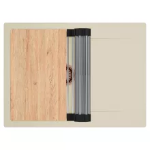 HD Onyx Beige 68-XL egymedencés gránit mosogatótálca szett, csepegtetőtálcával, vágódeszkával, acél csepegtetőráccsal, soft bézs színben, szálcsiszolt réz leeresztő szifonnal