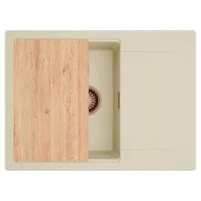 HD Onyx Beige 68-XL egymedencés gránit mosogatótálca, vágódeszkával, soft bézs színben, szálcsiszolt réz leeresztő szifonnal