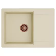 HD Onyx Beige 68-XL egymedencés mosogatótálca, csepegtetőtálcával, soft bézs színben, szálcsiszolt réz leeresztő szifonnal