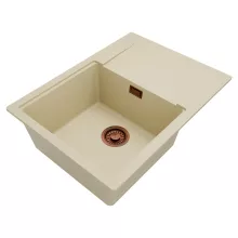 HD Onyx Beige 68-XL egymedencés mosogatótálca, csepegtetőtálcával, soft bézs színben, szálcsiszolt réz leeresztő szifonnal