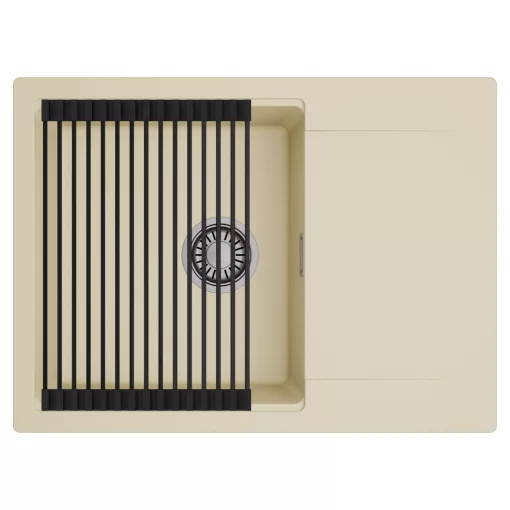 HD Onyx Beige 68-XL egymedencés mosogatótálca szett, matt fekete csepegtetőráccsal, csepegtetőtálcával, soft bézs színben