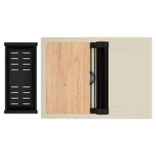 HD Onyx Beige 68-XL egymedencés gránit mosogatótálca szett, csepegtetőtálcával, vágódeszkával, matt fekete csepegtetőráccsal és kosárral, soft bézs színben