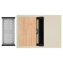 HD Onyx Beige 68-XL egymedencés gránit mosogatótálca szett, csepegtetőtálcával, vágódeszkával, matt fekete csepegtetőráccsal és krómozott kosárral, soft bézs színben