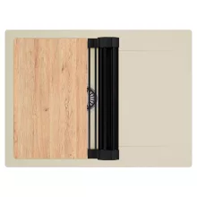 HD Onyx Beige 68-XL egymedencés gránit mosogatótálca szett, csepegtetőtálcával, vágódeszkával, matt fekete csepegtetőráccsal, soft bézs színben