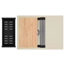 HD Onyx Beige 68-XL egymedencés gránit mosogatótálca szett, csepegtetőtálcával, vágódeszkával, acél csepegtetőráccsal és matt fekete kosárral, soft bézs színben