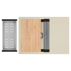   HD Onyx Beige 68-XL egymedencés gránit mosogatótálca szett, csepegtetőtálcával, vágódeszkával, acél csepegtetőráccsal és kosárral, soft bézs színben