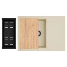 HD Onyx Beige 68-XL egymedencés gránit mosogatótálca szett, csepegtetőtálcával, vágódeszkával, matt fekete csepegtetőkosárral, soft bézs színben